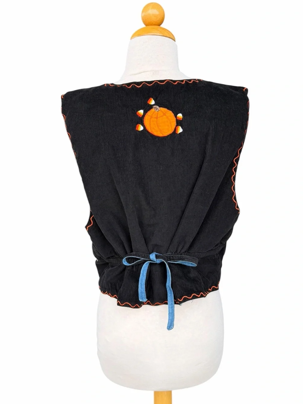 VTG Jack O Lantern Candy Corn Novelty Vest Candy Corn Corduroy Reversible 12 GUC